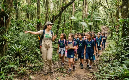 Alunos em atividade de educação ambiental